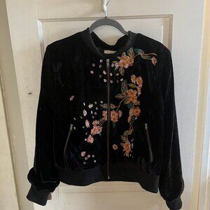 THML Velvet Bomber Jacket w/ embroidered flowers